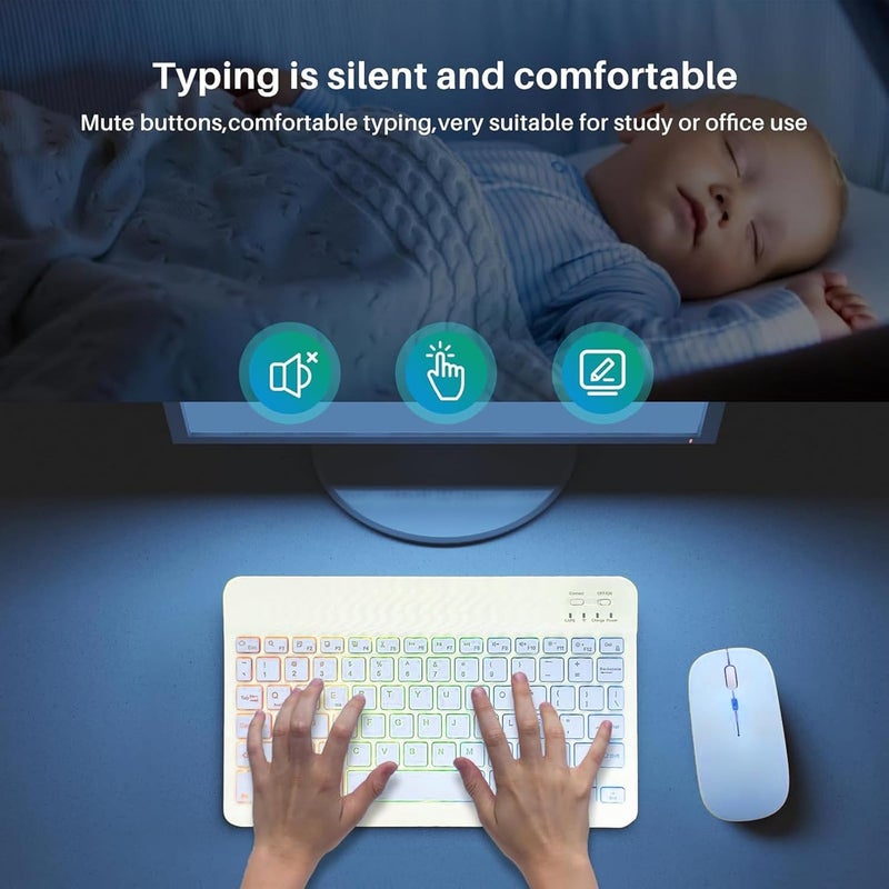 Guiheng Bluetooth Keyboard and Mouse Combo for iPad - Rechargeable Wireless Keyboard & Mouse with 7-Color Backlit Compatible with iPad 9th/8th Gen, iPad Pro/Air/Mini, iPhone14/13/12 Pro,(10 inch Blue) - Image 4